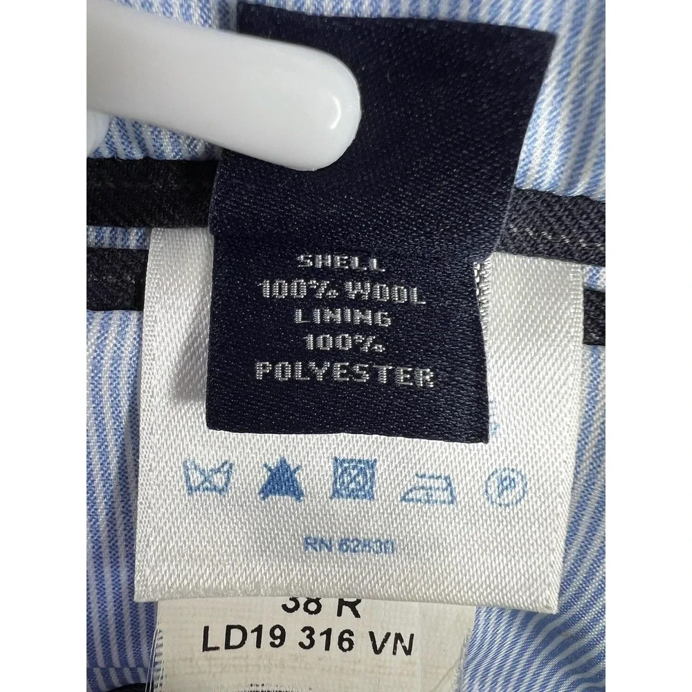 Lands' End Blazer Mens 38R Blue Pinstripe Wool Tailored Fit Sport Coat 2 Button